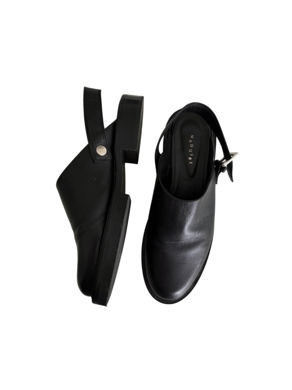 Maguire Black Leather Slingback Loafers